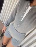 Women's Fashion Knit Long Sleeve Button-Up Bodysuit and Shorts Set