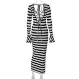 Summer Women's Sexy Long Sleeve Striped Printed Dress