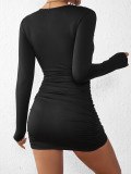 Autumn/Winter Women's V-Neck Sexy Slim Fit Long Sleeve Bodycon Dress