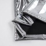 Women's Fashion Shiny Slash Shoulder Sleeveless Bodycon Mini Dress