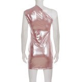 Women's Fashion Shiny Slash Shoulder Sleeveless Bodycon Mini Dress