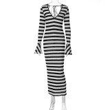 Summer Women's Sexy Long Sleeve Striped Printed Dress