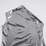 Women's Fashion Shiny Slash Shoulder Sleeveless Bodycon Mini Dress