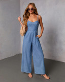 Women's Casual Solid Color Strap Wide Leg Jumpsuit
