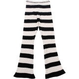 Autumn/Winter Women's Street Style Striped Colorblock Knit Slim Fit Pants