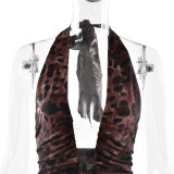 Autumn/Winter Women's Sexy Deep V Halter Low Back Leopard Bodycon Dress