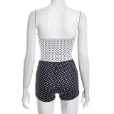 Women's Fashion Polka Dot Colorblock Sexy Strapless Top and Shorts Two-Piece Set