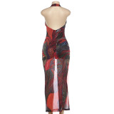 Autumn Women's Chic Street Style V-Neck Sleeveless Halter Low Back Slim Dress