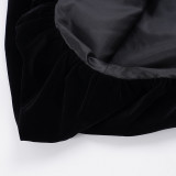 Women's Fashion Strapless Velvet Colorblock Bow Patchwork Slim Waist Puffy Dress