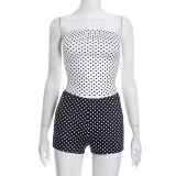 Women's Fashion Polka Dot Colorblock Sexy Strapless Top and Shorts Two-Piece Set