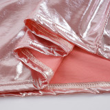 Women's Fashion Shiny Slash Shoulder Sleeveless Bodycon Mini Dress