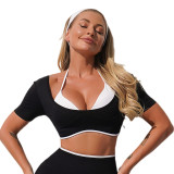 Women's Activewear Colorblock Strapless Short Sleeve Padded Quick-Dry Yoga Top