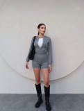 Women's Fashion Knit Long Sleeve Button-Up Bodysuit and Shorts Set