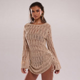 Women's Swimwear Solid Color Sexy Knit Cut-Out Beach Cover-Up Dress