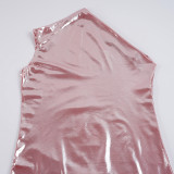 Women's Fashion Shiny Slash Shoulder Sleeveless Bodycon Mini Dress