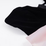 Women's Fashion Strapless Velvet Colorblock Bow Patchwork Slim Waist Puffy Dress