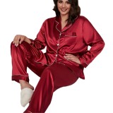 Plus Size Women Satin Turndown Collar Home Wear Two-Piece Set