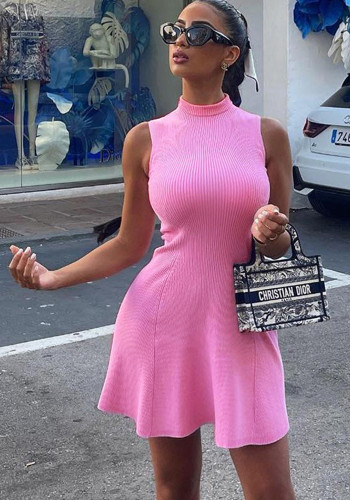 Women Half-High Neck Sleeveless Bandeau Casual Bodycon Dress