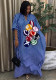 Plus Size Women African Spring Blue and White Striped Holidays Maxi Dress