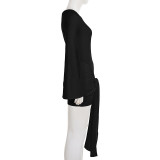Women's Chic Solid Color Slash Shoulder Lace-Up Bell Sleeve Bodycon Mini Dress