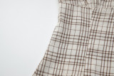 Women Winter Casual French Button-Up Short-Sleeve Plaid Shirt Top