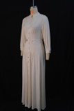 Women Autumn Elegant Beige Stand Collar Maxi Dress