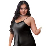 Plus Size Women Solid Satin Single-Slit Nightgown