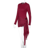 Women Summer Jacquard Bodysuit and Gathered Ribbon Irregular Skirt Two-Piece Set