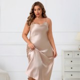 Plus Size Women Loungewear Solid Satin Long Nightgown