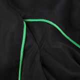 Women Winter Casual High-Neck Striped Color-Blocked Zipper Crop Top and Pant Two-Piece Set
