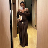 Women Winter Off-Sleeve Long-Sleeved Ruffled Bodycon Dress