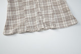 Women Winter Casual French Button-Up Short-Sleeve Plaid Shirt Top