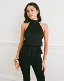 Women Casual Sexy Solid Backless Lace-Up Halter Neck Top