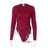 Women Summer Jacquard Bodysuit and Gathered Ribbon Irregular Skirt Two-Piece Set