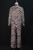 Women Spring Casual Zebra Print Shirt Wide-Leg Trousers Two-Piece Set