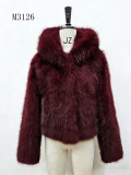 Women Winter Pink Furry Hooded Coat Two-Piece Set