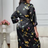 Plus Size Women Butterfly Print Multi-Color Robe