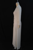 Women Autumn Elegant Beige Stand Collar Maxi Dress