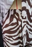 Women Spring Casual Zebra Print Shirt Wide-Leg Trousers Two-Piece Set