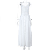 Women's Fashion Slim Fit U-Neck Patchwork Drawstring Lace-Up Strap Dress