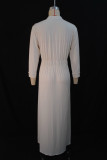 Women Autumn Elegant Beige Stand Collar Maxi Dress
