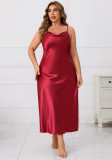 Plus Size Women Loungewear Solid Satin Long Nightgown