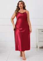 Plus Size Women Loungewear Solid Satin Long Nightgown Plus Size Women Loungewear Solid Satin Long Nightgown