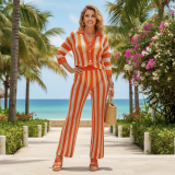 Plus Size Women Autumn/Winter Knitting Sexy Hollow-Out Top and Pant Two-Piece Set