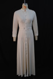 Women Autumn Elegant Beige Stand Collar Maxi Dress