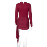 Women Summer Jacquard Bodysuit and Gathered Ribbon Irregular Skirt Two-Piece Set