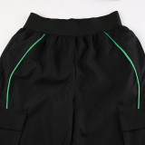 Women Winter Casual High-Neck Striped Color-Blocked Zipper Crop Top and Pant Two-Piece Set