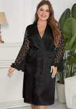 Plus Size Women Lace Bell Bottom Sleeve Lounge Pajama Two-Piece Set