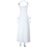 Women's Fashion Slim Fit U-Neck Patchwork Drawstring Lace-Up Strap Dress