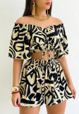 Women Summer Printed Short-Sleeve Top and Shorts Two-Piece Set